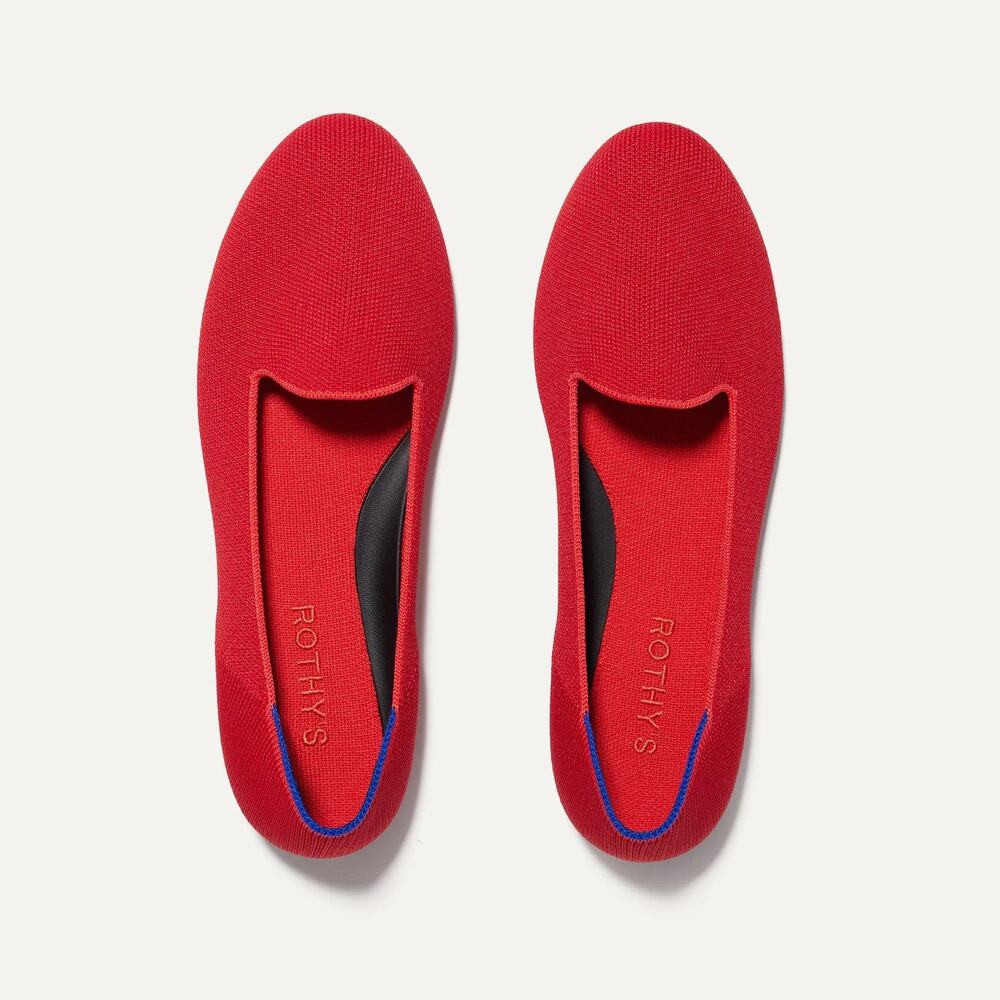 Rothy's The Lounge Knit Slip On Flat Loafer Shoes Bombshell Red Size 6